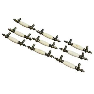 Lot of 9 Vintage Brass With Porcelain Drawer Cabinet Pulls 3” Center to Center